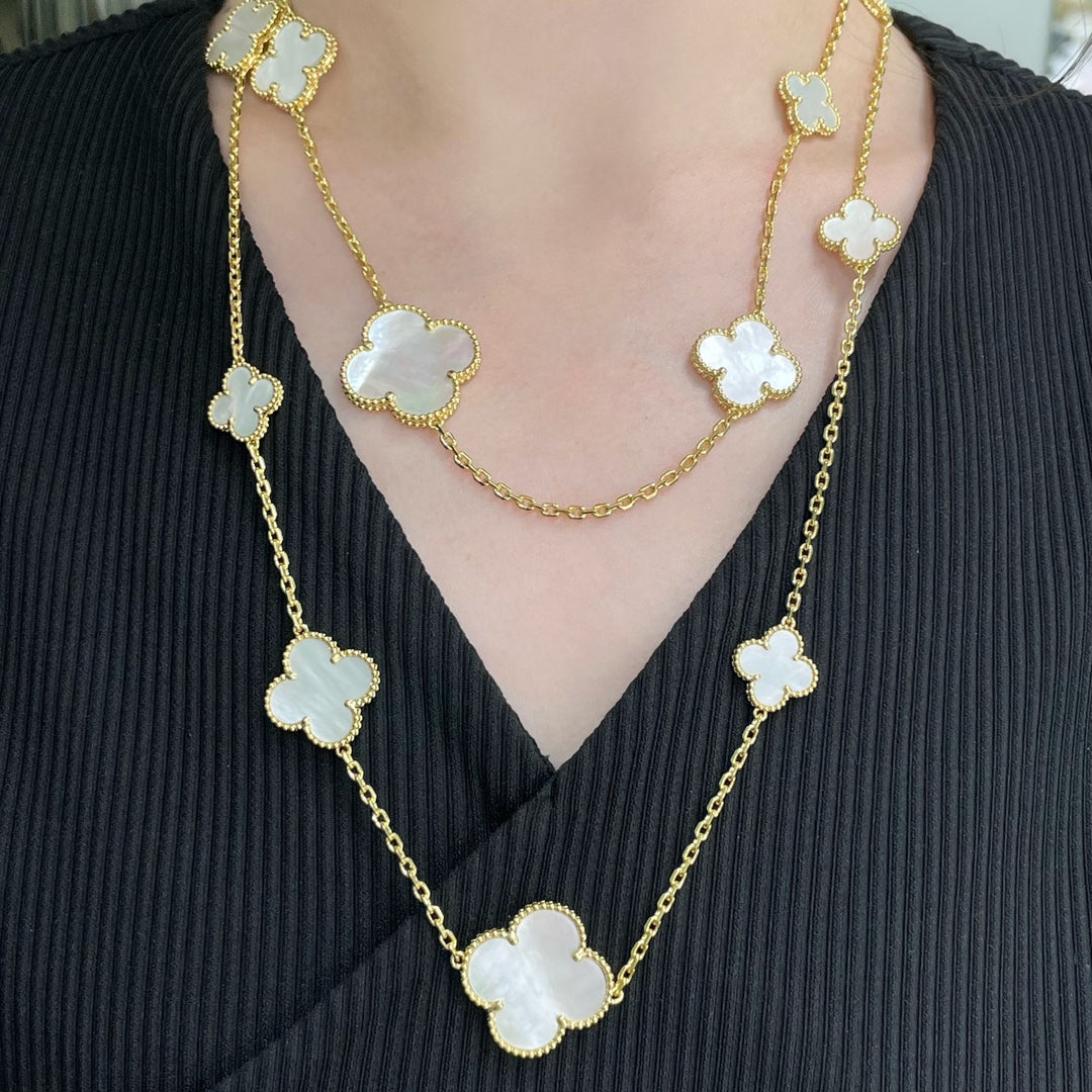 [Stars Jewelry]CLOVER 16 MOTIF WHITE MOP GOLD NECKLACE