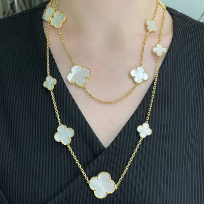 [Stars Jewelry]CLOVER 16 MOTIF WHITE MOP GOLD NECKLACE