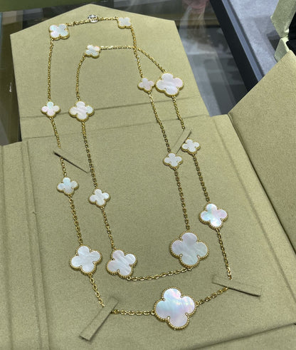 [Stars Jewelry]CLOVER 16 MOTIF WHITE MOP GOLD NECKLACE