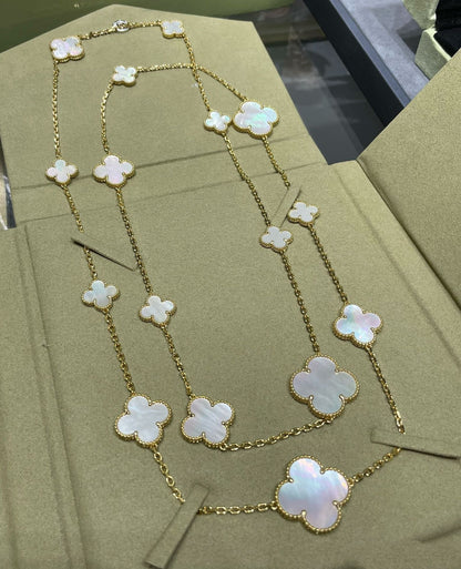[Stars Jewelry]CLOVER 16 MOTIF WHITE MOP GOLD NECKLACE
