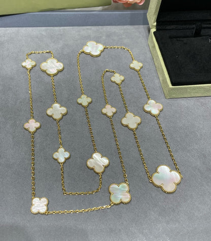 [Stars Jewelry]CLOVER 16 MOTIF WHITE MOP GOLD NECKLACE