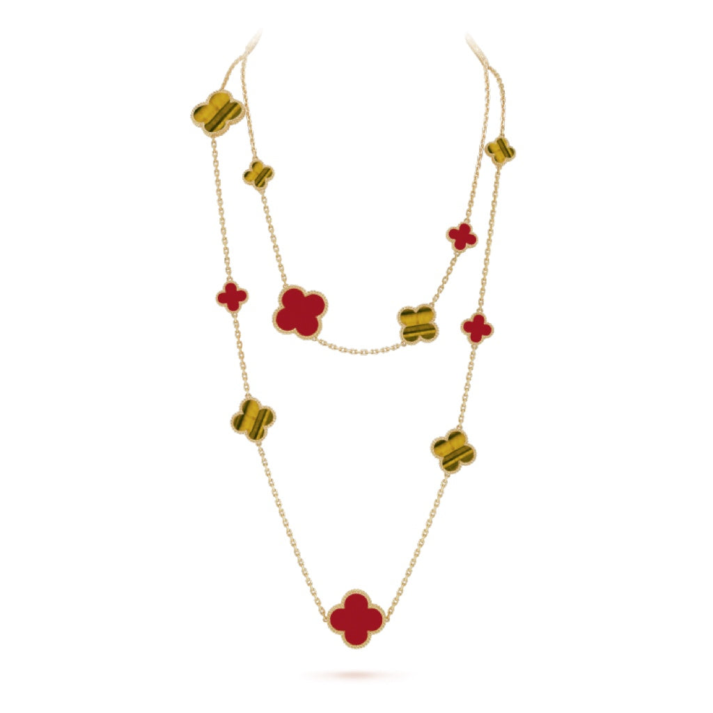 [Stars Jewelry]CLOVER 16 MOTIF CARNELIAN TIGER EYE ROSE GOLD NECKLACE