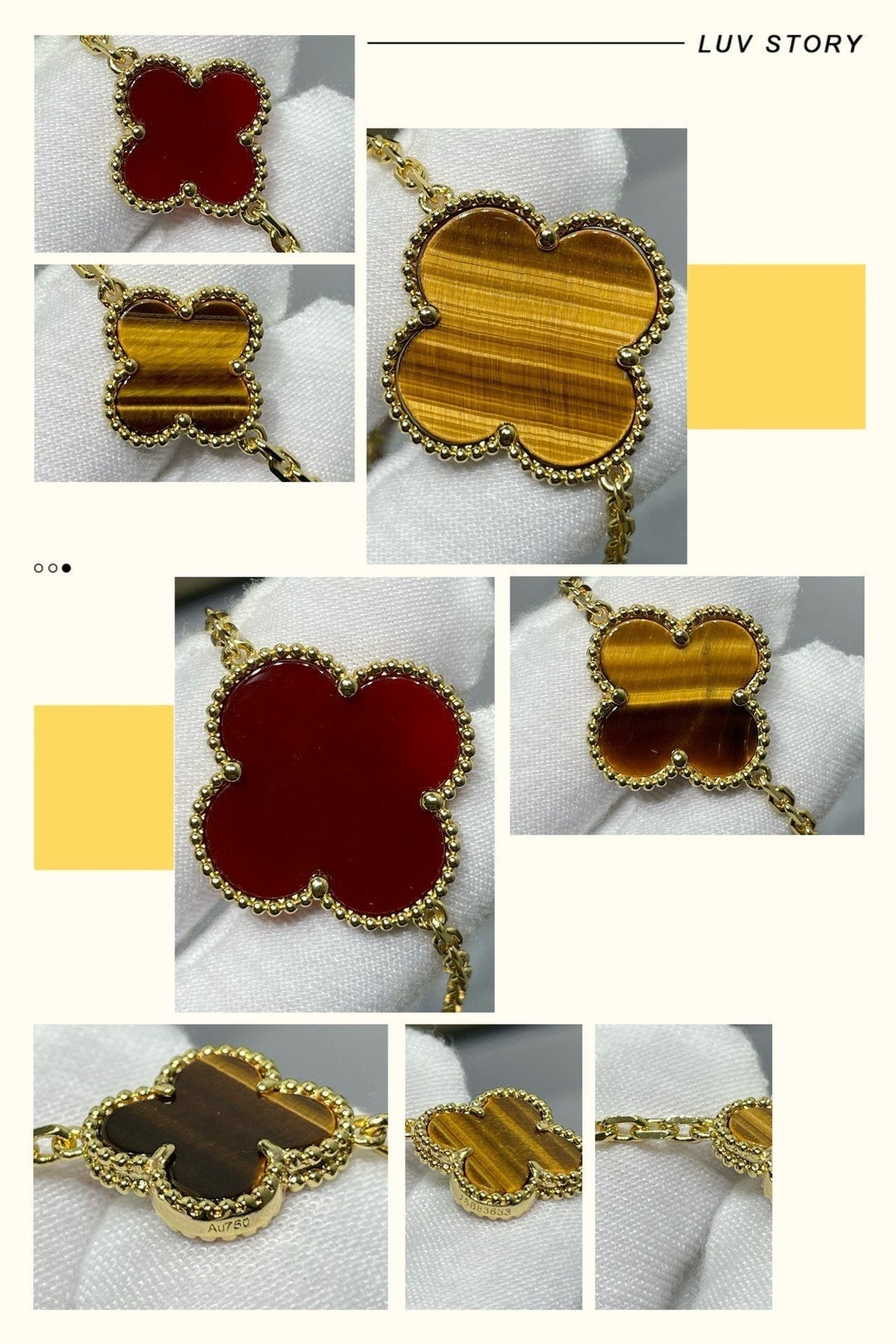 [Stars Jewelry]CLOVER 16 MOTIF CARNELIAN TIGER EYE ROSE GOLD NECKLACE