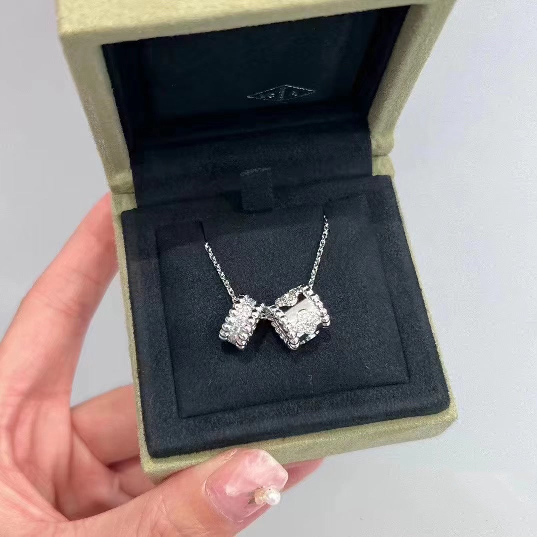 [Stars Jewelry]PERLEE DOUBLE PENDANT SILVER DIAMOND NECKLACE
