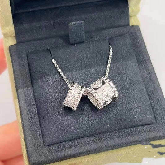 [Stars Jewelry]PERLEE DOUBLE PENDANT SILVER DIAMOND NECKLACE