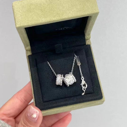 [Stars Jewelry]PERLEE DOUBLE PENDANT SILVER DIAMOND NECKLACE