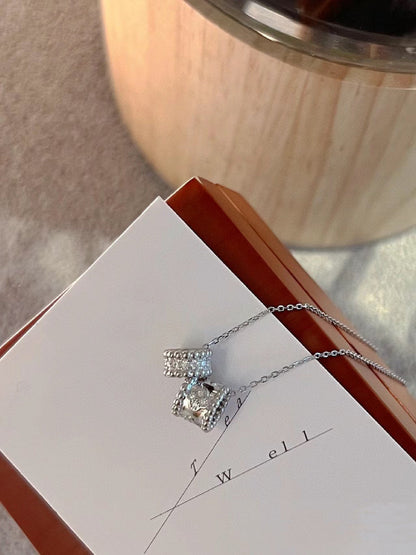 [Stars Jewelry]PERLEE DOUBLE PENDANT SILVER DIAMOND NECKLACE