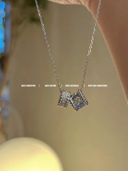 [Stars Jewelry]PERLEE DOUBLE PENDANT SILVER DIAMOND NECKLACE