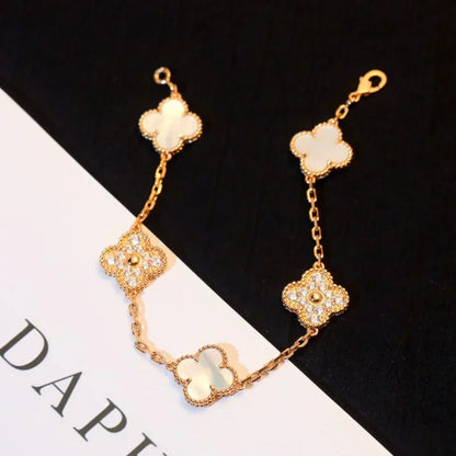 [Stars Jewelry]CLOVER WHITE PEARL MOP 5 MOTIF BRACELET COLLECTION