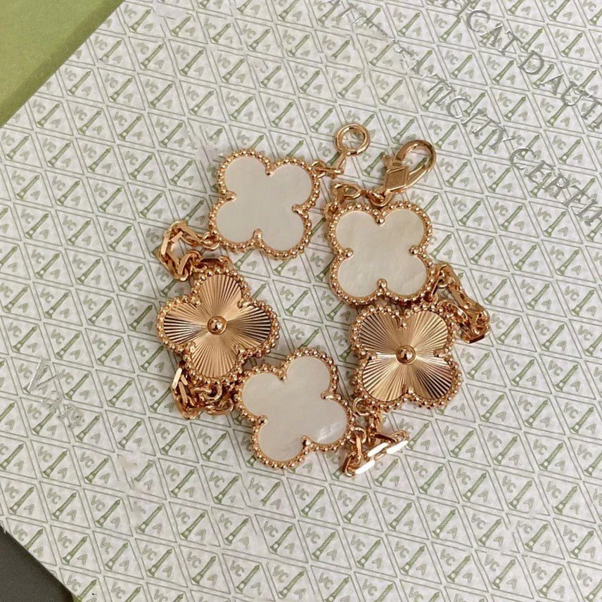 [Stars Jewelry]CLOVER WHITE PEARL MOP 5 MOTIF BRACELET COLLECTION