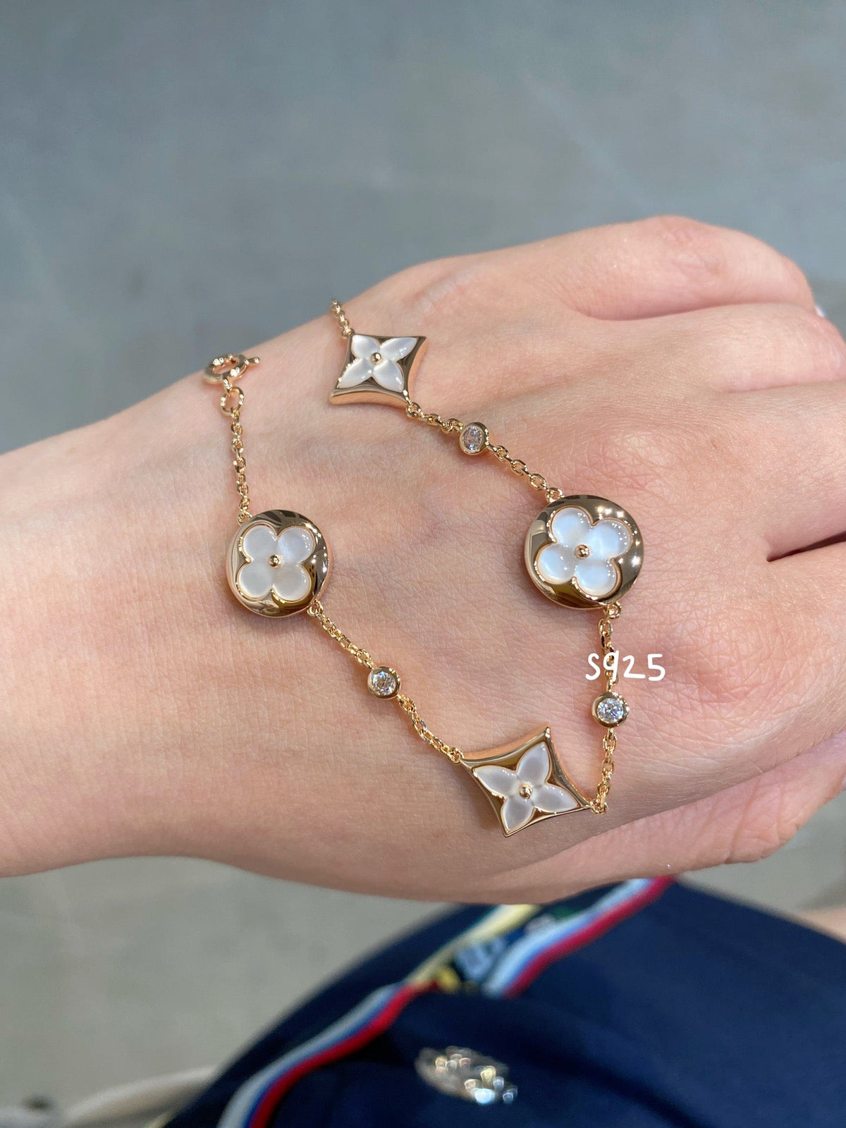 [Stars Jewelry]STAR AND SUN 4 MOTIF WHITE MOP PINK GOLD BRACELET