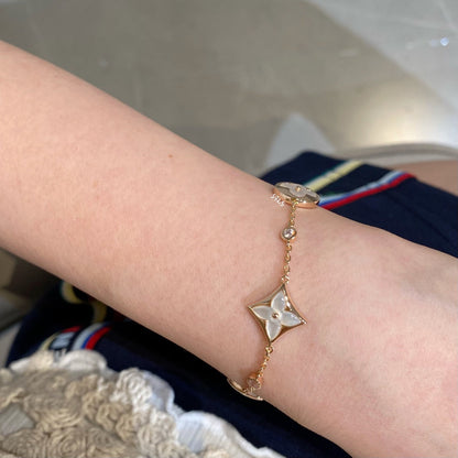[Stars Jewelry]STAR AND SUN 4 MOTIF WHITE MOP PINK GOLD BRACELET