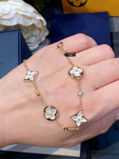 [Stars Jewelry]STAR AND SUN 4 MOTIF WHITE MOP PINK GOLD BRACELET