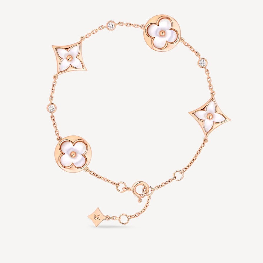 [Stars Jewelry]STAR AND SUN 4 MOTIF WHITE MOP PINK GOLD BRACELET