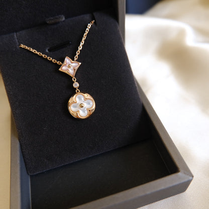 [Stars Jewelry]STAR AND SUN WHITE MOP 2 MOTIF PINK GOLD NECKLACE