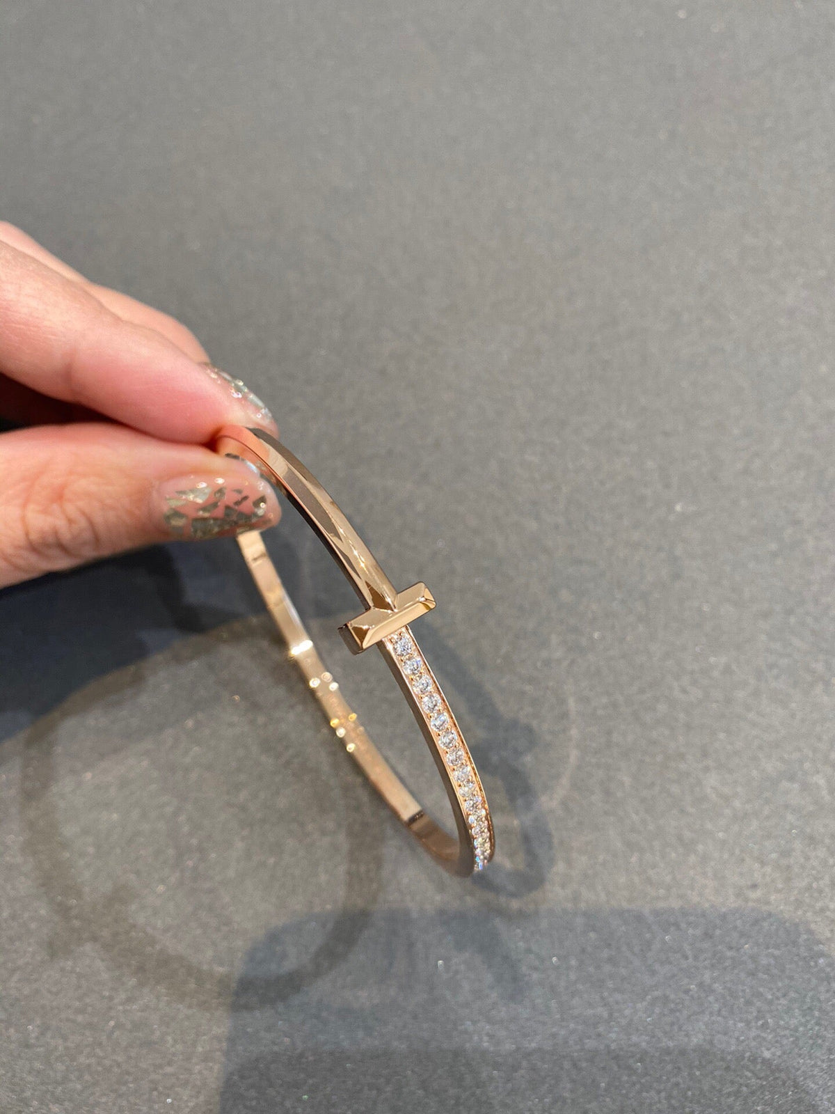 [Stellar jewels]NARROW T1 HINGED BANGLE DIAMOND PINK GOLD