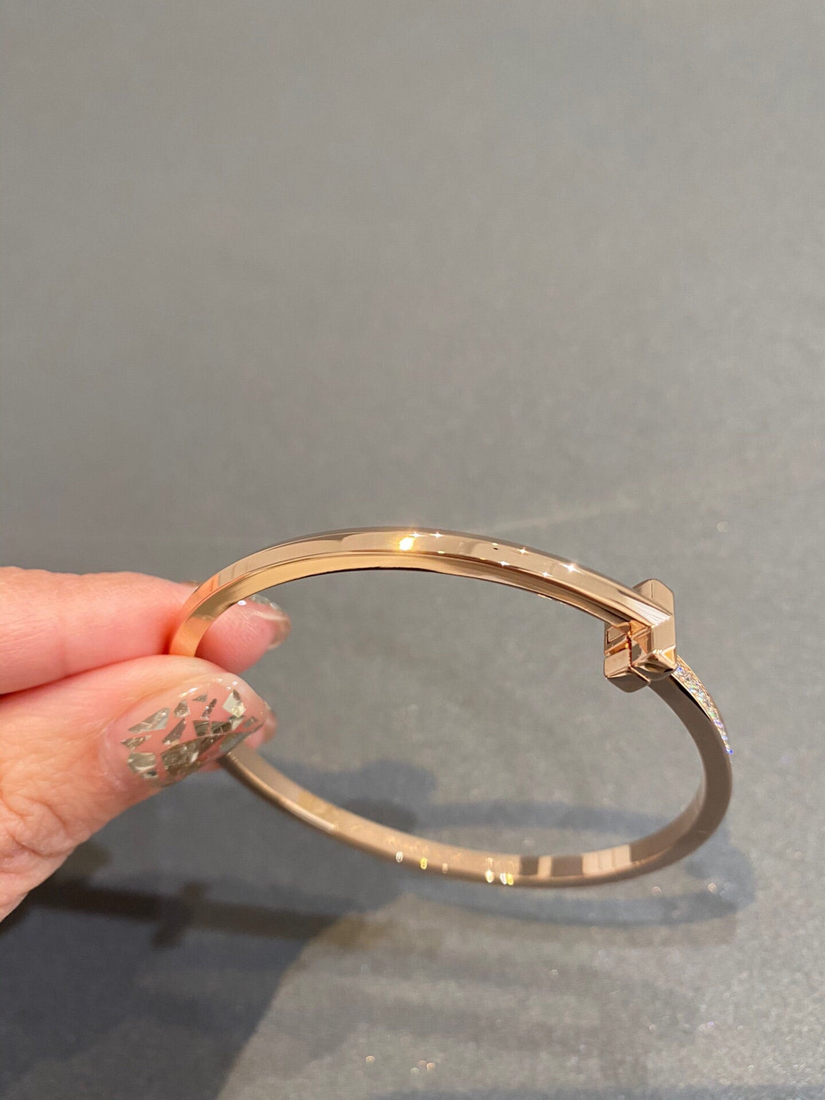 [Stellar jewels]NARROW T1 HINGED BANGLE DIAMOND PINK GOLD