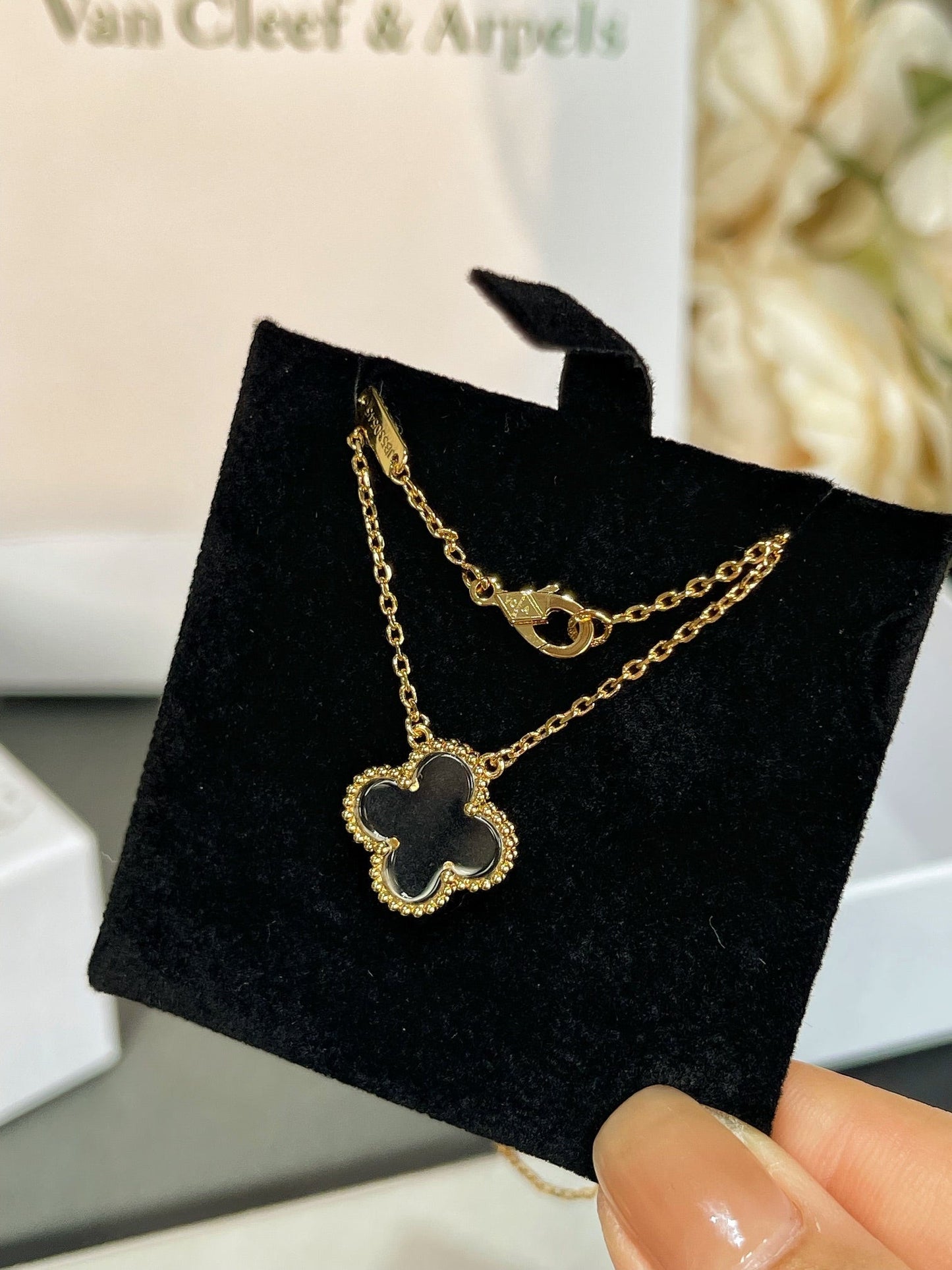 [Stars Jewelry]CLOVER ROCK CRYSTAL ROSE GOLD NECKLACE