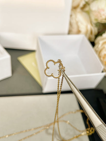 [Stars Jewelry]CLOVER ROCK CRYSTAL ROSE GOLD NECKLACE