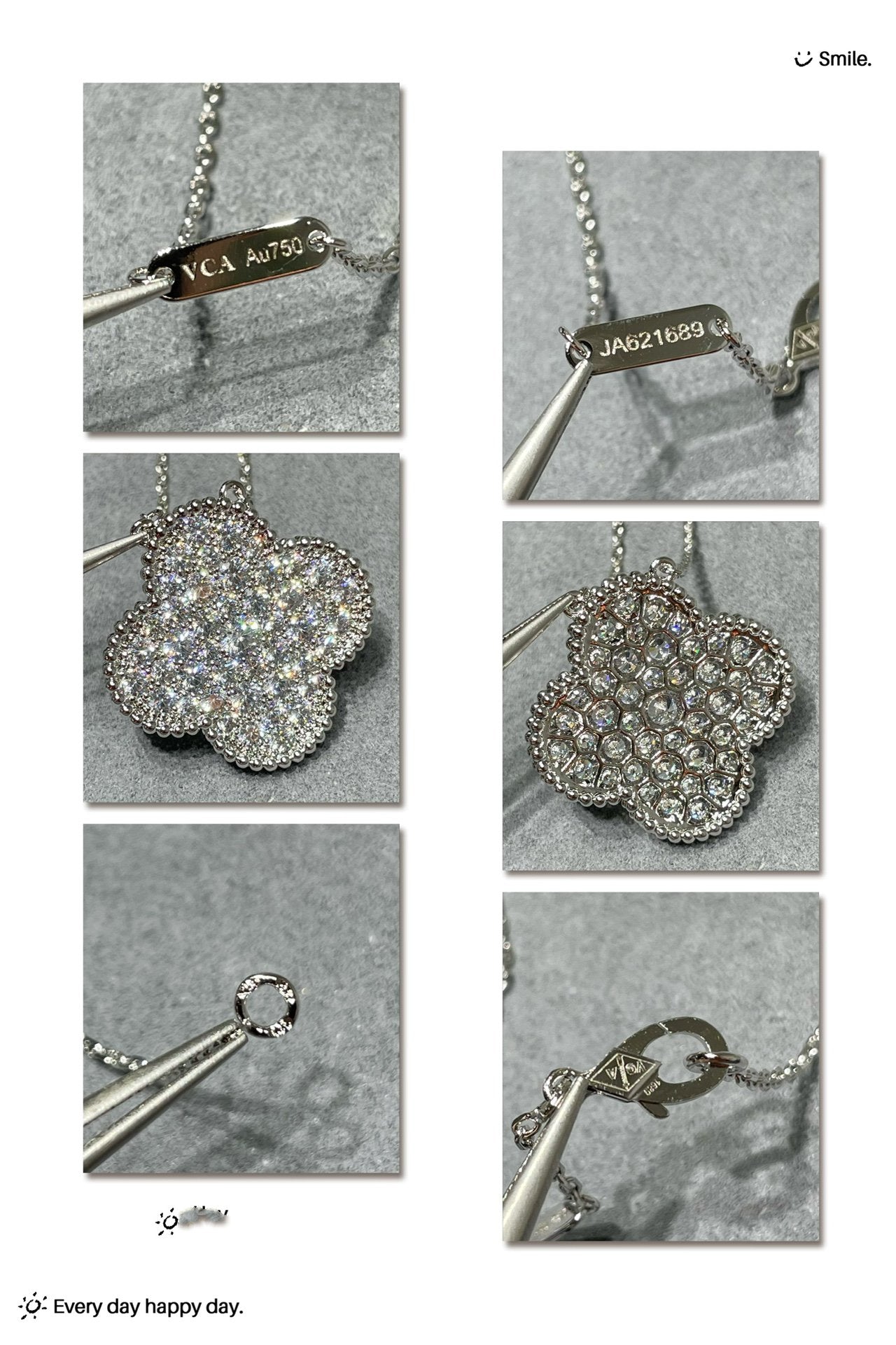 [Stars Jewelry]CLOVER 25MM LARGE PENDANT DIAMOND PAVED SILVER NECKLACE