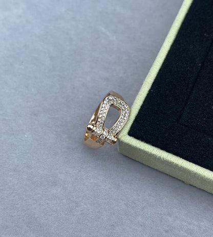 [Stars Jewelry]Wide Hoof-Shaped Diamond-Studded Ring