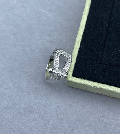 [Stars Jewelry]Wide Hoof-Shaped Diamond-Studded Ring