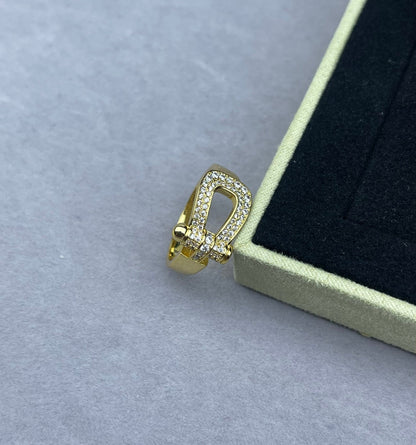 [Stars Jewelry]Wide Hoof-Shaped Diamond-Studded Ring