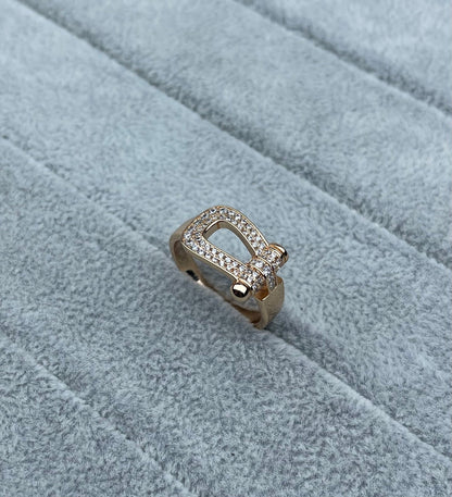 [Stars Jewelry]Wide Hoof-Shaped Diamond-Studded Ring