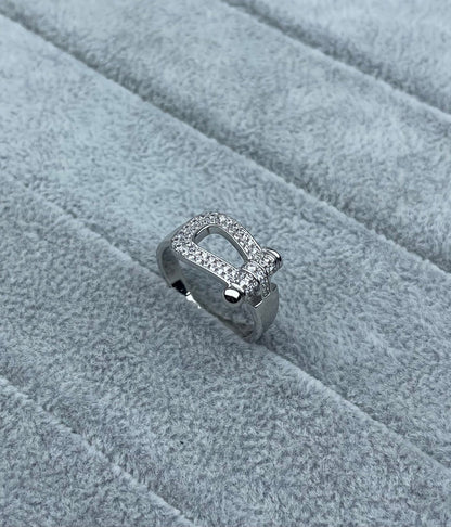 [Stars Jewelry]Wide Hoof-Shaped Diamond-Studded Ring