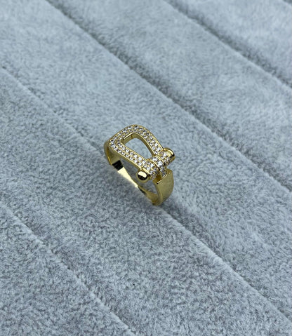 [Stars Jewelry]Wide Hoof-Shaped Diamond-Studded Ring