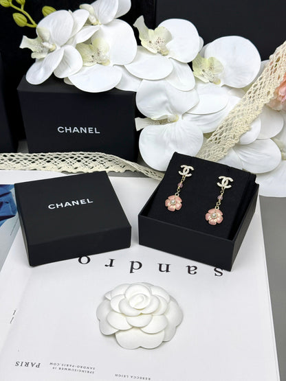 [Stars Jewelry]26C Pink Camellia Enamel Pendant with Double C Earrings