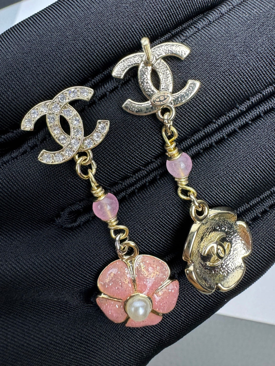 [Stars Jewelry]26C Pink Camellia Enamel Pendant with Double C Earrings