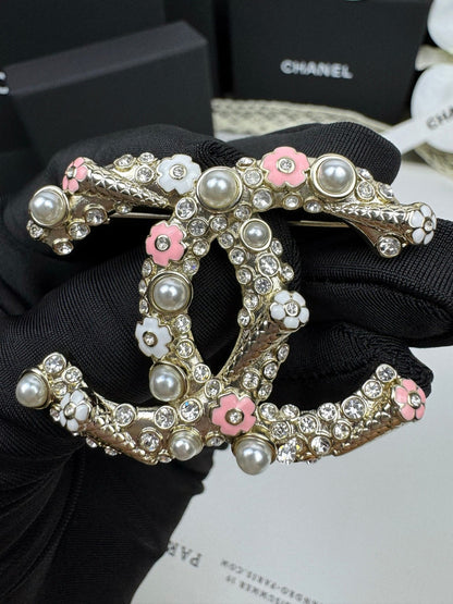 [Stars Jewelry]26C Pink-White Enamel Ice Cream Cone Double C Brooch