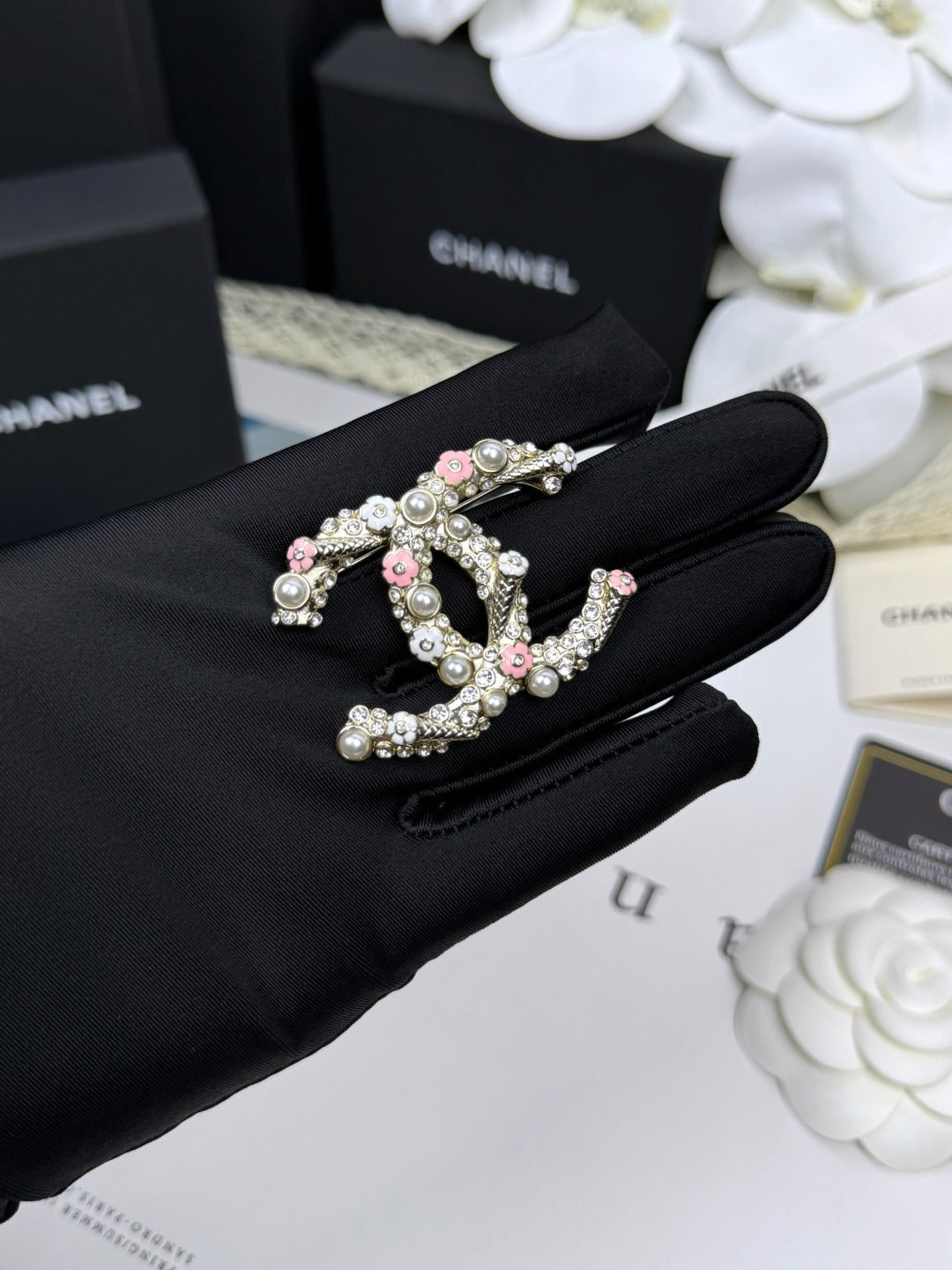 [Stars Jewelry]26C Pink-White Enamel Ice Cream Cone Double C Brooch