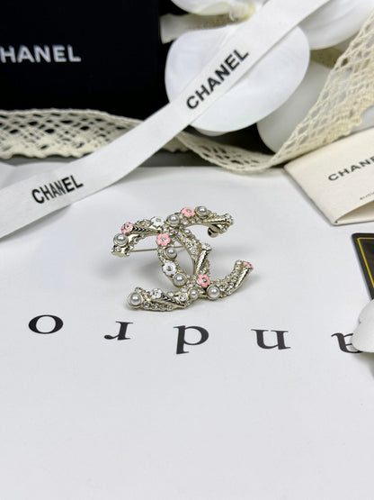 [Stars Jewelry]26C Pink-White Enamel Ice Cream Cone Double C Brooch