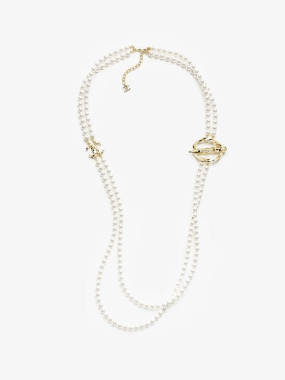 [Stars Jewelry]25K Pencil Double C Double-Layer Pearl Sweater Chain