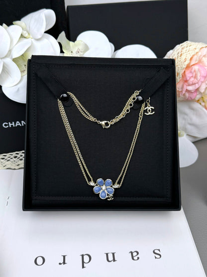 [Stars Jewelry]New Blue Floral Double-Layer Necklace