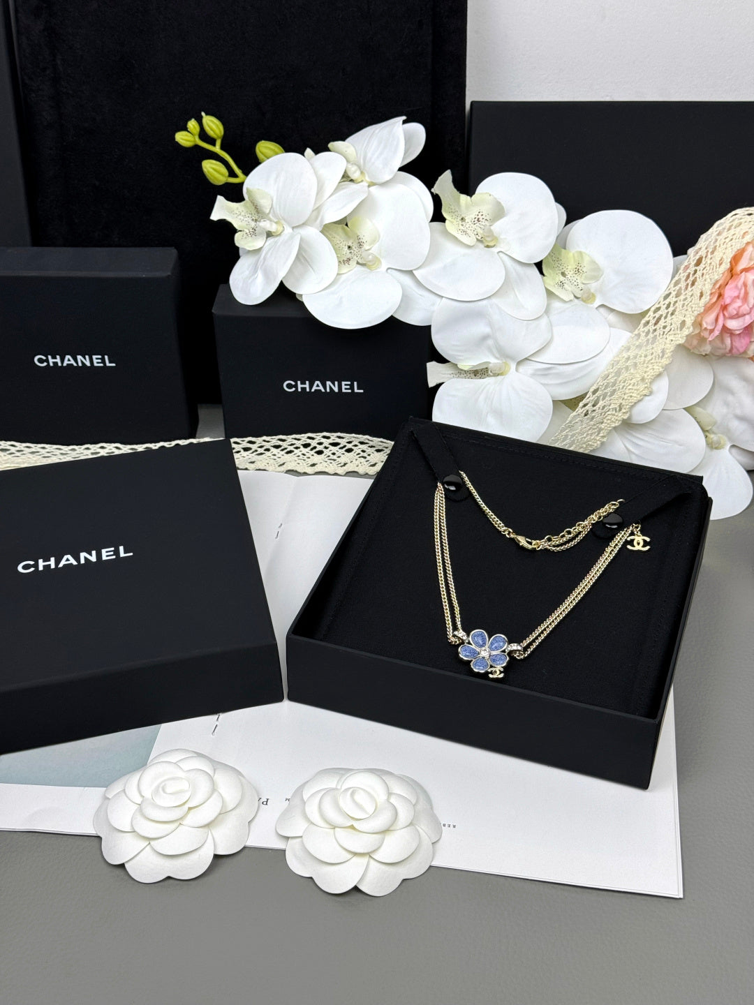 [Stars Jewelry]New Blue Floral Double-Layer Necklace