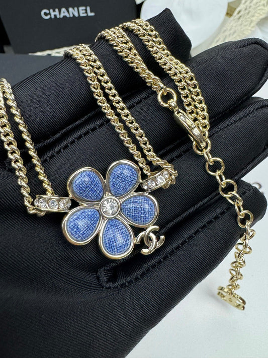 [Stars Jewelry]New Blue Floral Double-Layer Necklace