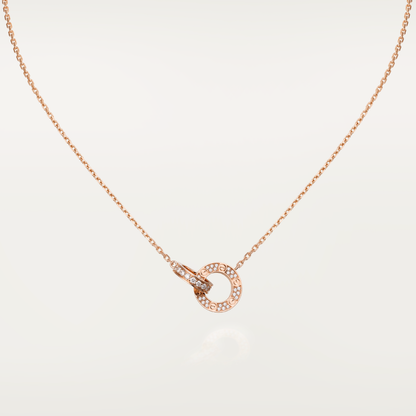 [Stars Jewelry]LOVE 7.6MM NECKLACE ROSE GOLD AND SILVER  FULL DIAMOND