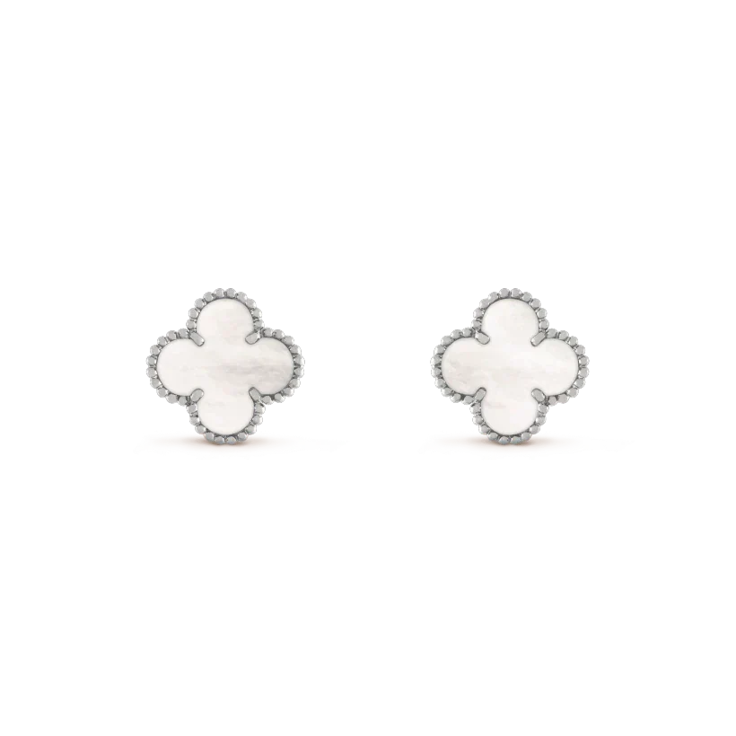 [Stars Jewelry]CLOVER MEDIUM 1 MOTIFS  WHITE MOP EARRINGS SILVER