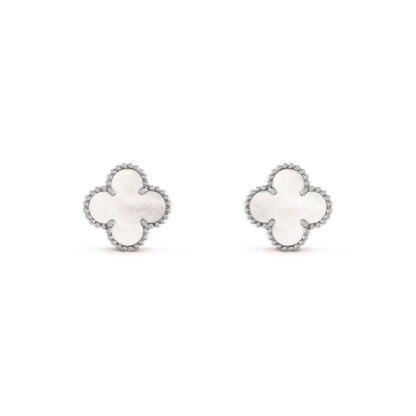 [Stars Jewelry]CLOVER MEDIUM 1 MOTIFS  WHITE MOP EARRINGS SILVER