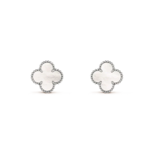 [Stars Jewelry]CLOVER MEDIUM 1 MOTIFS  WHITE MOP EARRINGS SILVER