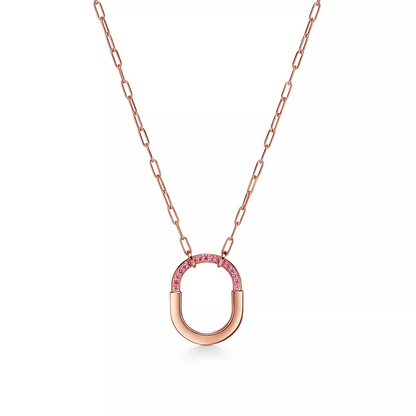 [Stellar jewels]LOCK MEDIUM PENDANT PINK DIAMOND PINK GOLD NECKLACE