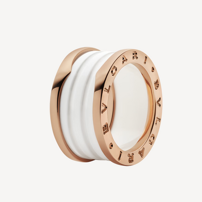 [Stars Jewelry]ZERO 1 FOUR-BAND LOOPS AND WHITE CERAMIC SPIRAL PINK GOLD RING