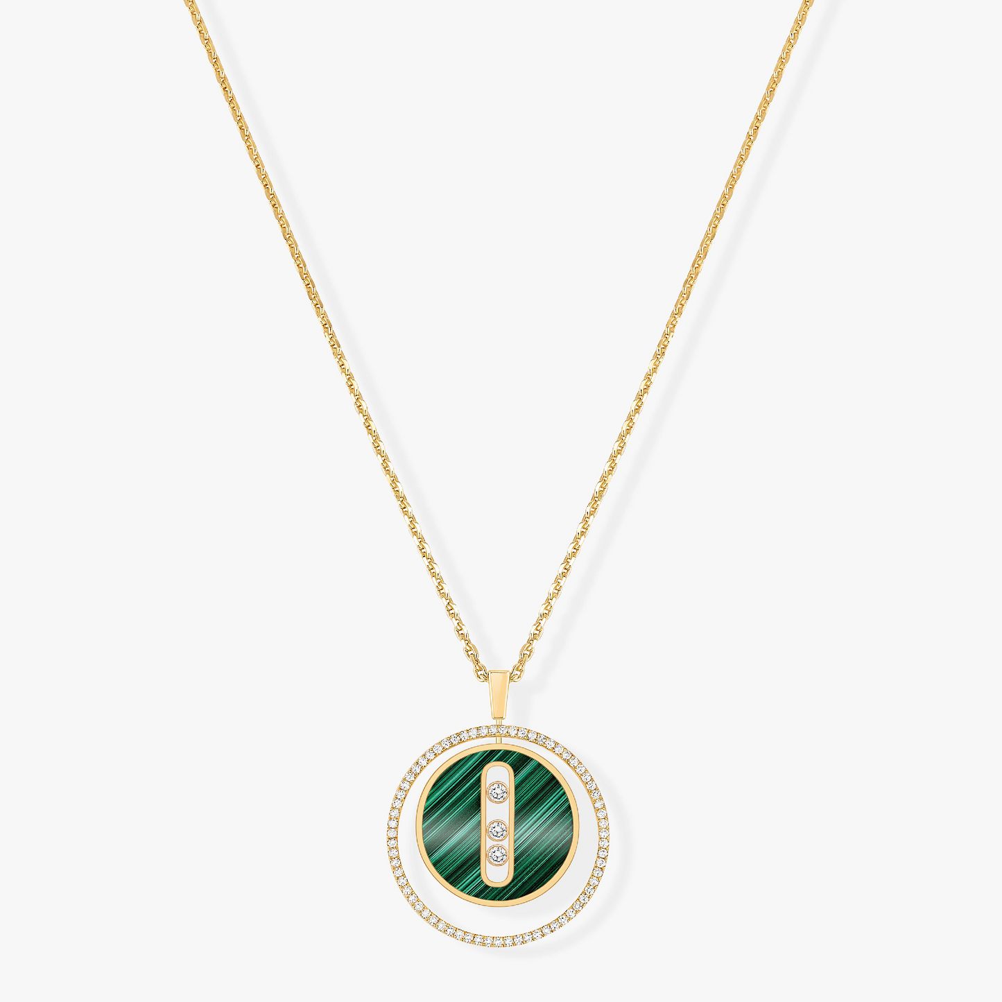 [Stars Jewelry]LUCKY MOVE 3 DIAMOND MALACHITE GOLD DIAMOND NECKLACE