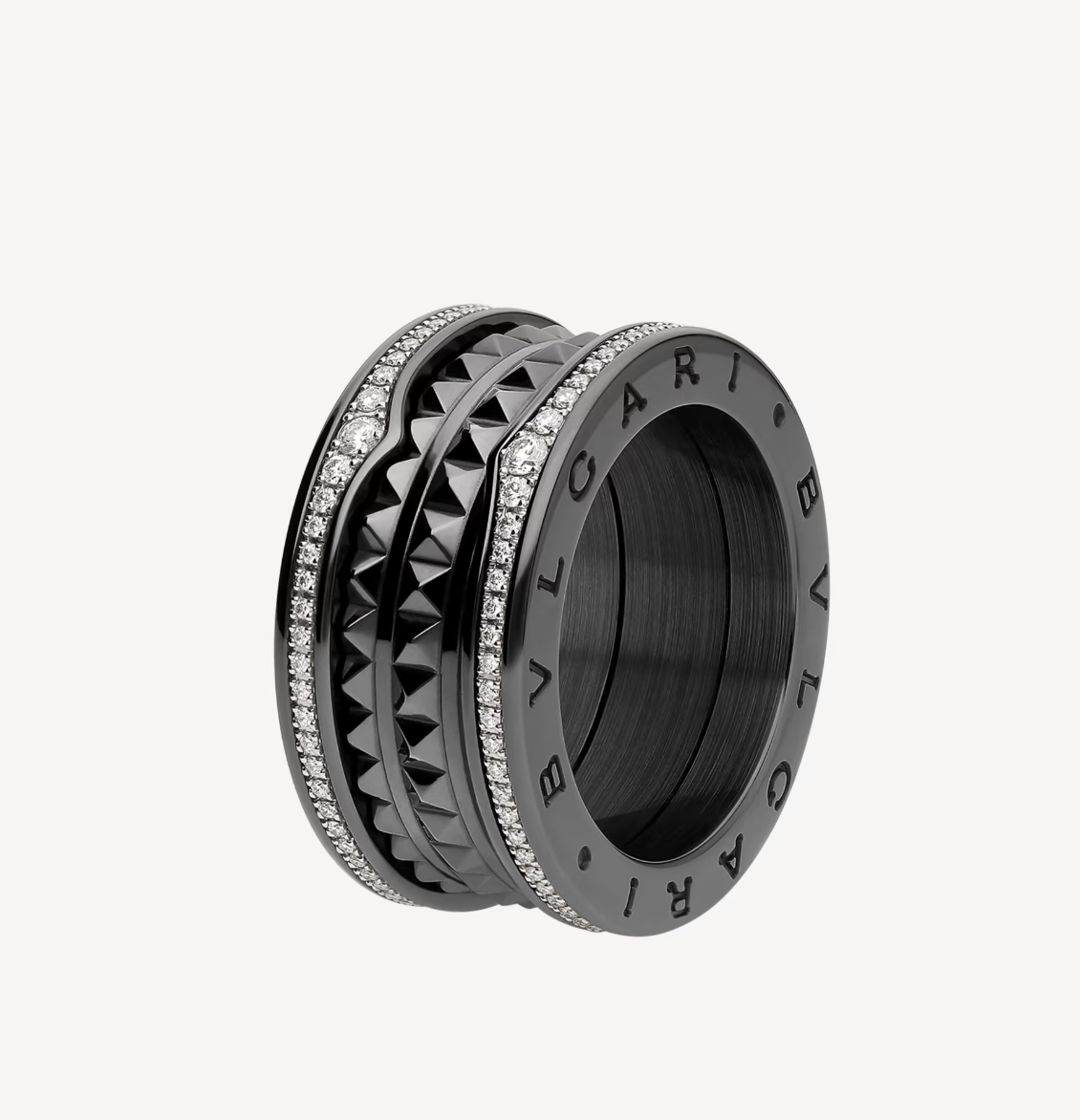 [Stars Jewelry]ZERO 1 ROCK FOUR-BAND BLACK CERAMIC WITH STUDDED SPIRAL AND PAVED DIAMONDS RING