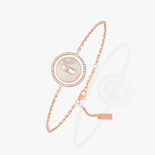 [Stars Jewelry]LUCKY MOVE WHITE MOTHER OF PEARL PINK GOLD DIAMOND BRACELET(Adjustable)