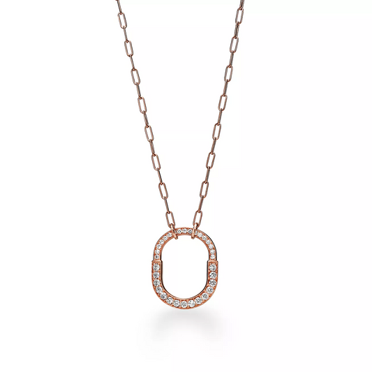 [Stellar jewels]LOCK NECKLACE MEDIUM PENDANT PINK GOLD PAVED DIAMONDS
