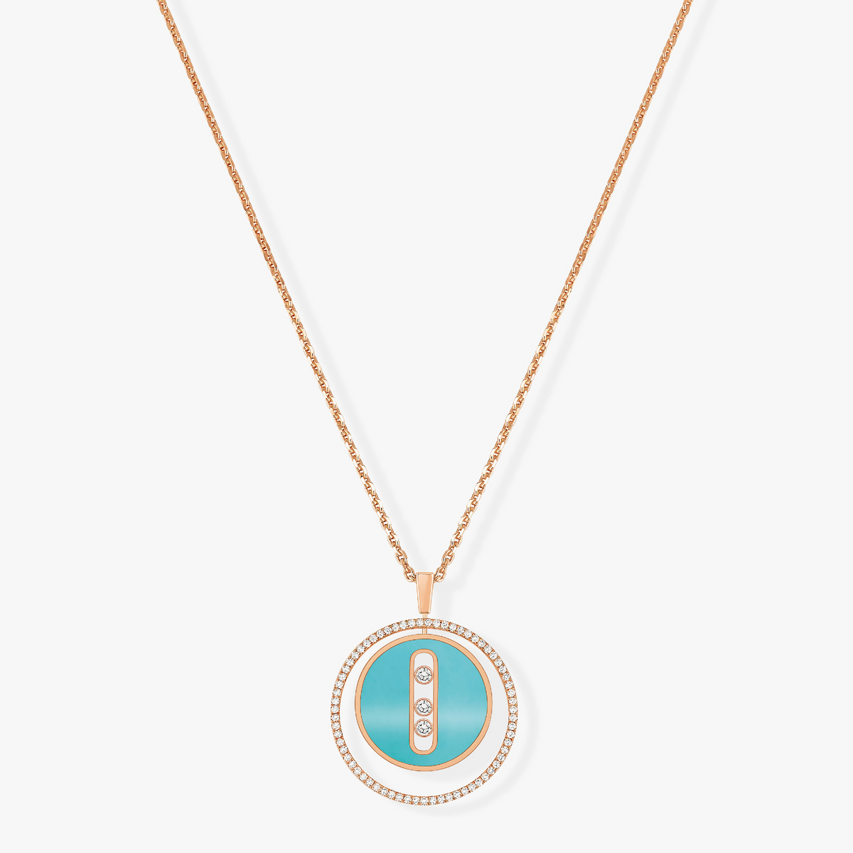 [Stars Jewelry]LUCKY MOVE 3 DIAMONDS TURQUOISE PINK GOLD DIAMOND NECKLACE